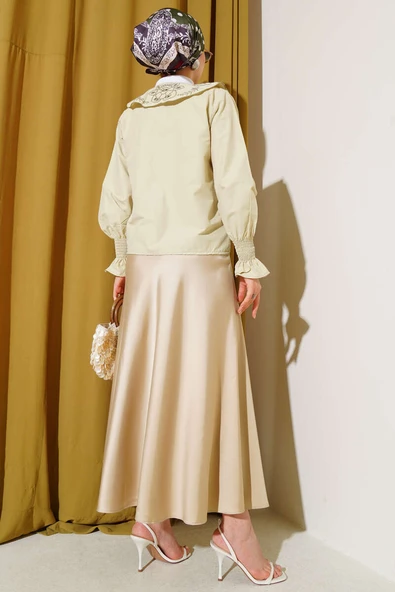 Bebe Yaka Nakışlı Bağlamalı Bluz Çağla Yeşili - Resim 3