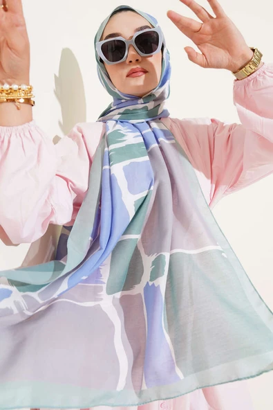 Geometrik Desenli Soft Şal Mint ürün görseli 1