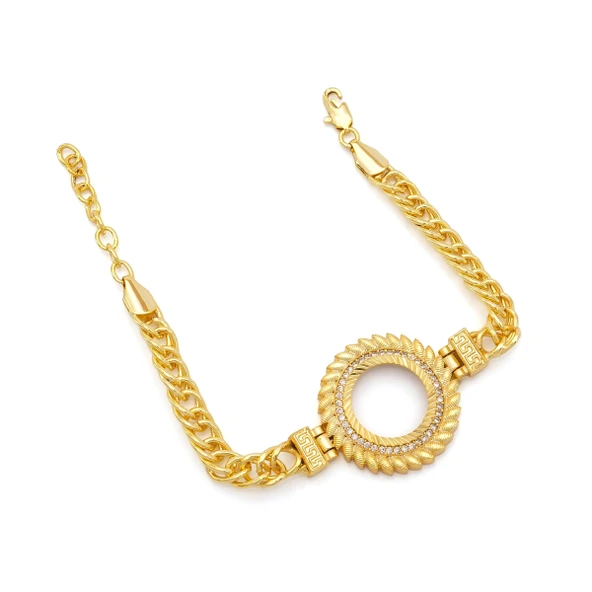 Altın Kaplama İmitasyon Zirkon Taşlı Arpa Modeli Çeyrek Çerçeve Bileklik BLK-1162 - Resim 3