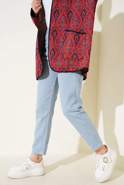 Yırtmaçlı Paça Jean Pantolon Açık Mavi Bej - 2