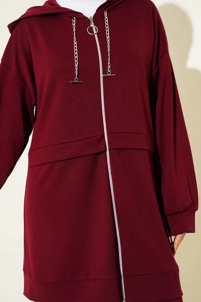 Loyşa Fermuarlı Kapüşonlu İkili Takım Bordo - Resim 4