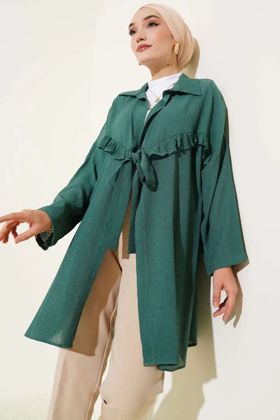 Önü Fırfır Bağlamalı Kimono Zümrüt ürün görseli 1