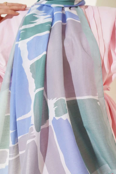 Geometrik Desenli Soft Şal Mint - Resim 4