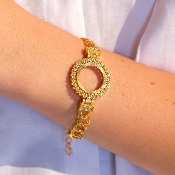 Altın Kaplama İmitasyon İşlemeli Figaro Model Çeyrek Çerçeve Bileklik BLK-1161 - Resim 6