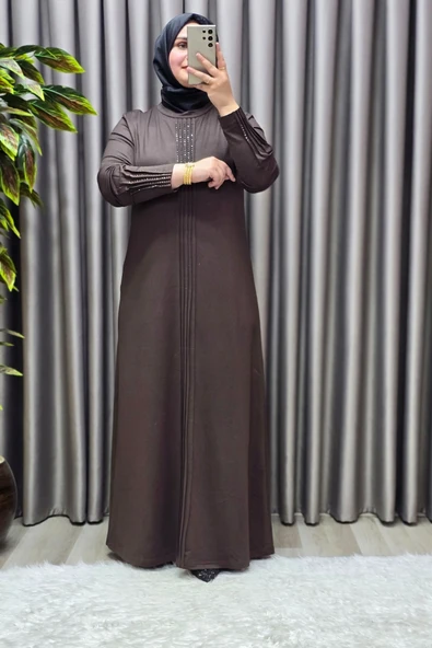 Kadın Giyim Büyük Beden Kolu Nevrür Taşlı Çimalı Elbise - Resim 6