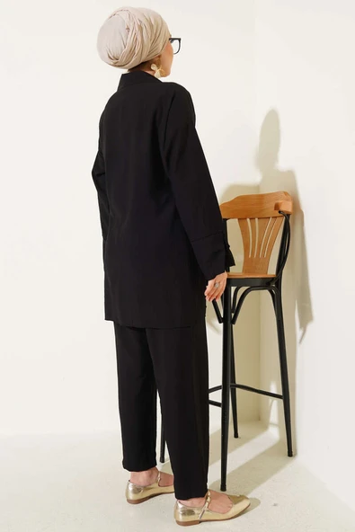 Gömlek Yaka Yandan Bağlamalı İkili Takım Siyah - Resim 3