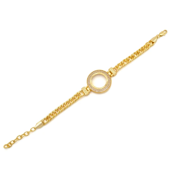 Altın Kaplama İmitasyon 2 Sıra Zirkon Taşlı Zincirli Çeyrek Çerçeve Bileklik BLK-1163 ürün görseli