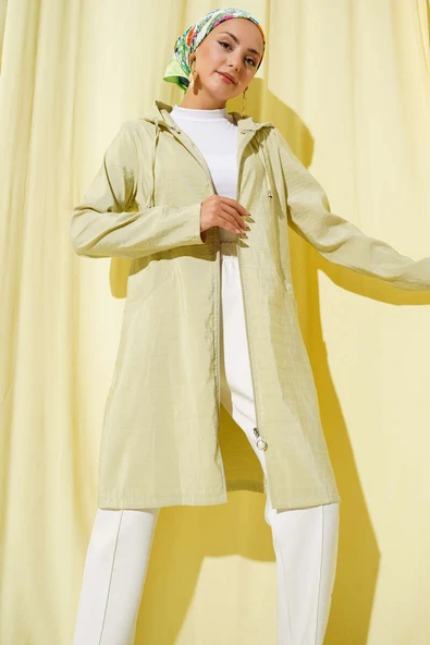 Taşlı Nakış Detaylı Kapüşonlu Kap Su Yeşili ürün görseli 1