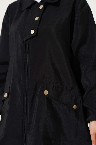 Fermuarlı Gömlek Yaka Kap Siyah - Resim 4