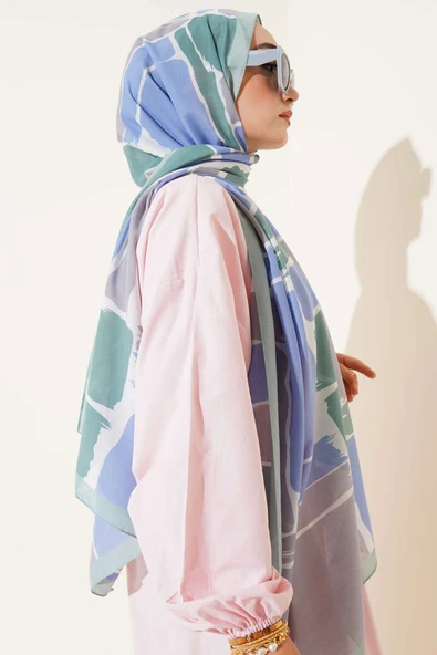 Geometrik Desenli Soft Şal Mint - Resim 3