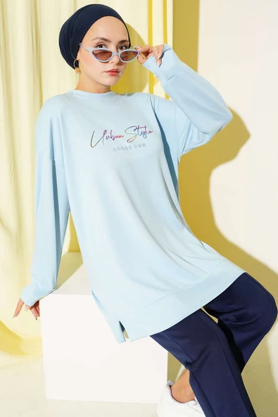 Loyşa Renkli Yazılı Tunik Bebe Mavi ürün görseli 1