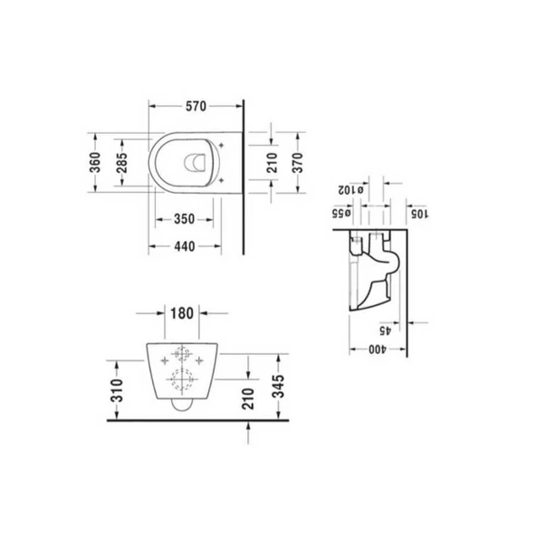 Duravit Me By Starck Kanalsız Asma Klozet, Kompakt, Beyaz, 2530390075 - 3