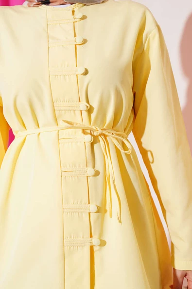 Brit Düğmeli Kuşaklı Terikoton Gömlek Sarı - Resim 4