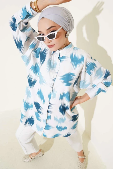 Fırça Desenli Bilek Manşetli Gömlek Mint ürün görseli 1