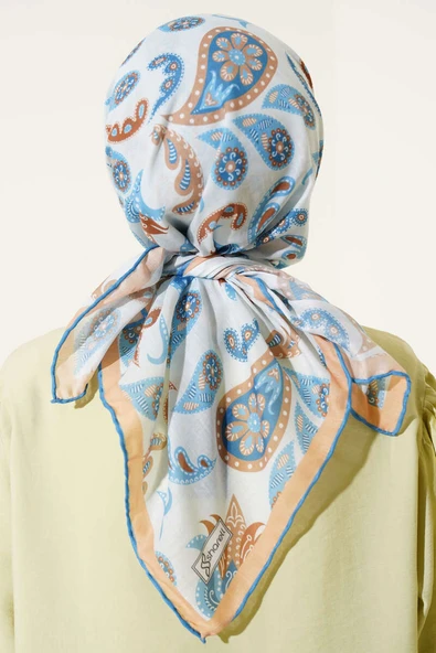 Paisley Detaylı Eşarp Soft Mavi - Resim 3