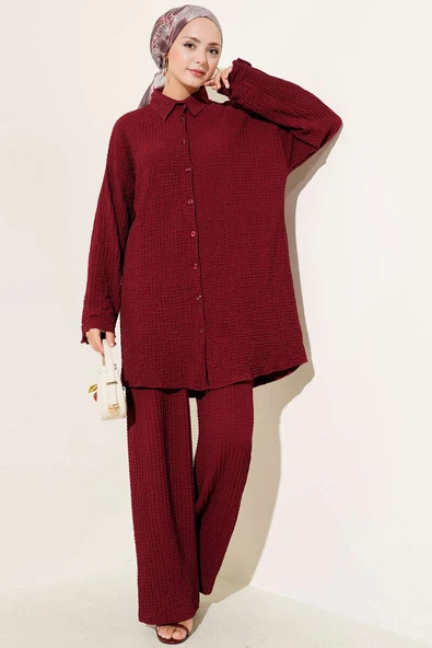 Gofre Desenli İkili Takım Bordo ürün görseli 1