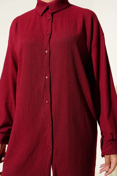 Gömlek Yaka Bürümcük İkili Takım Bordo - Resim 4