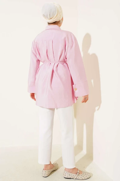 Metal Fiyonk Düğmeli Gömlek Pembe - Resim 3