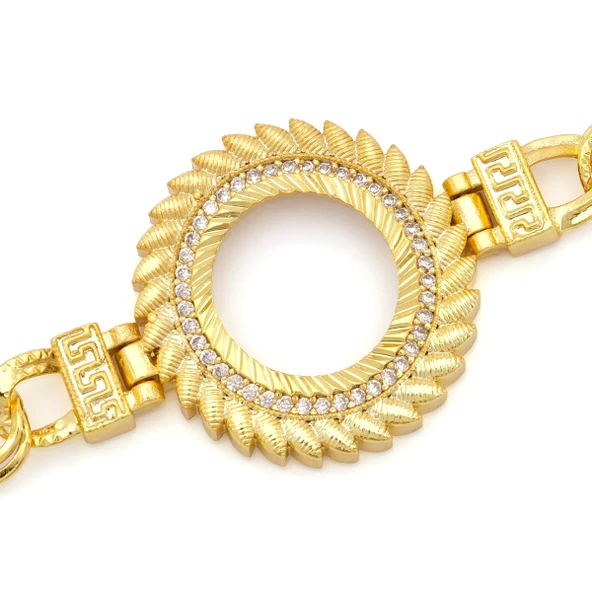Altın Kaplama İmitasyon Zirkon Taşlı Desenli Figaro Arpa Model Çeyrek Çerçeve Bileklik BLK-1165 - Resim 3