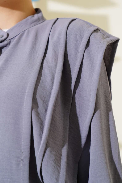 Önü Pile Detaylı Bolerolu Elbise Gri - Resim 4