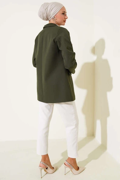 Cep Kapaklı Dört Düğmeli Blazer Ceket Haki - Resim 3