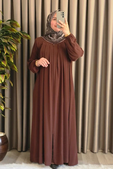 Kadın Tesettür Giyim Büyük Beden Endonezya Krebi Robalı Ferace - Resim 9