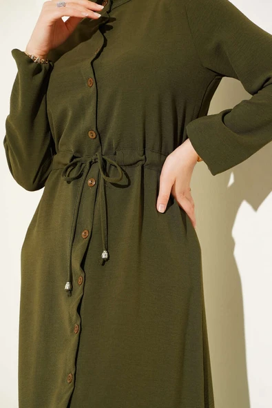 Bel Tünelli Düğmeli Ayrobin Kap Haki - Resim 4