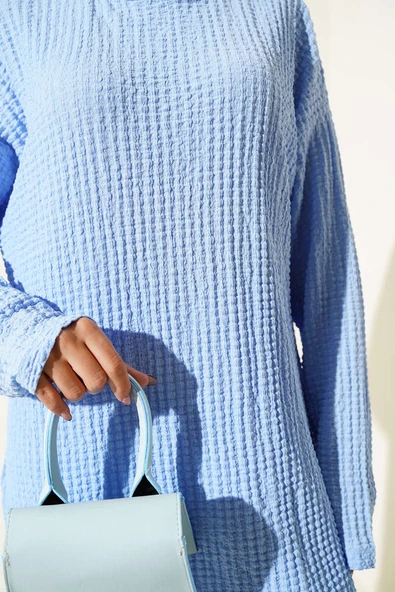 Bisiklet Yaka Gofre İkili Takım Bebe Mavi - Resim 4