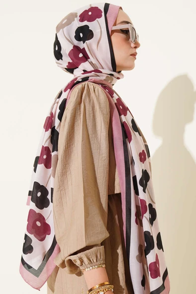 Çiçek Desenli Şal Pudra - Resim 3