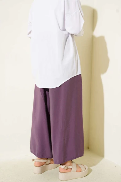 Yandan Cepli Salaş Tensel Pantolon Mor - Resim 3