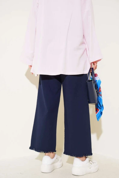 Paça Püsküllü İp Bağcık Detaylı Pantolon Lacivert - Resim 3