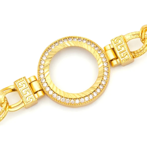 Altın Kaplama İmitasyon Zirkon Taşlı Desenli Figaro Model Çeyrek Çerçeve Bileklik BLK-1160 - Resim 4
