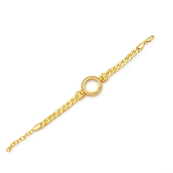 Altın Kaplama İmitasyon Zirkon Taşlı Figaro Desenli Çeyrek Çerçeve Bileklik BLK-1171