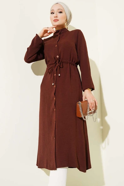 Bel Tünelli Düğmeli Ayrobin Kap Acı Kahve ürün görseli 1