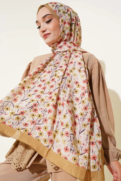 Papatya Desen Bambu Kraş Şal Zeytin Yeşili ürün görseli 1