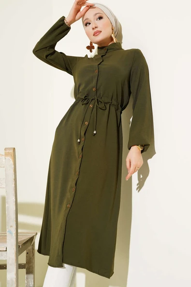 Bel Tünelli Düğmeli Ayrobin Kap Haki ürün görseli 1