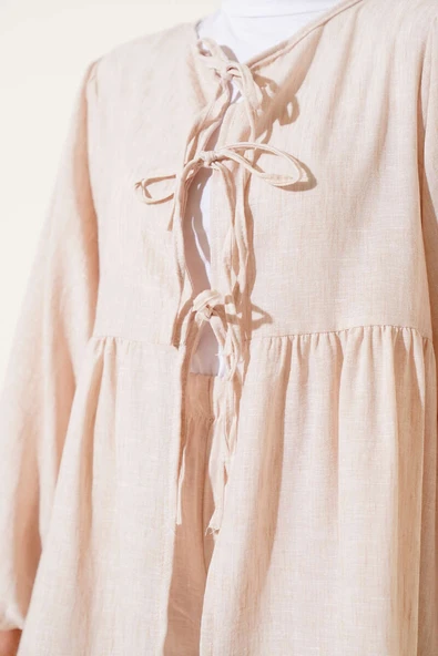 Salaş İp Bağlamalı İkili Takım Bej - Resim 4