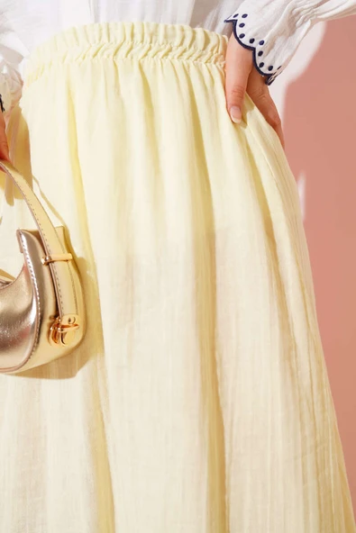 Bel Lastikli Müslin Etek Sarı - Resim 4