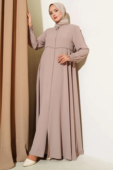 Bileği Gipeli Omuz Vatkalı Büyük Beden Ferace Vizon ürün görseli