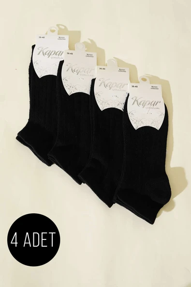 Bayan 4lü File Detaylı Patik Çorap Siyah ürün görseli