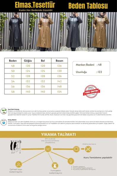 Kadın Büyük Beden Kapşonlu Fermuarlı Suni Deri Tesettür Kap Su Geçirmez Dış Giyim - Resim 3