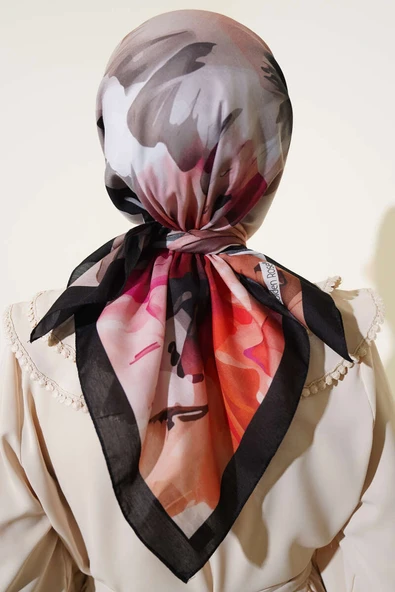 Su Gölgesi Desenli Eşarp Oranj - Resim 3