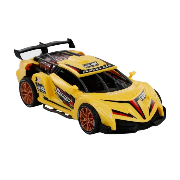 Sürtmeli Sesli Işıklı Spor Arabalar 18 cm - Sarı ürün görseli 1
