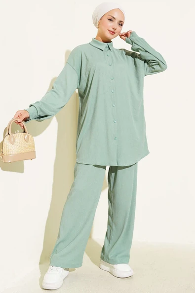 Gömlek Yaka Bürümcük İkili Takım Mint ürün görseli 1