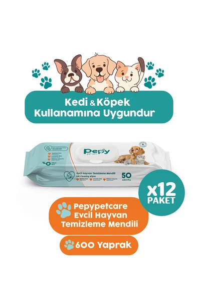 PEPY Kedi Ve Köpek Kullanımına Uygun Evcil Hayvan Temizleme Mendili 12 paket 600 Adet - Resim 2
