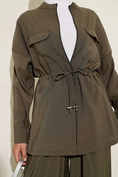 Fermuarlı Beli Tünelli İkili Takım Haki - Resim 4