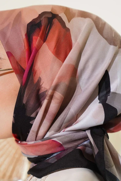 Su Gölgesi Desenli Eşarp Oranj - Resim 4