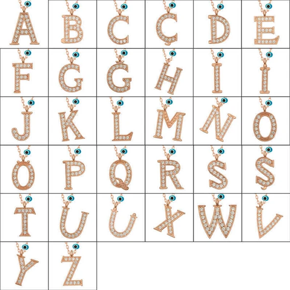 Gümüş Nazar Rose A Harfi Kadın Kolye - Resim 2