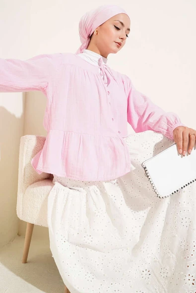 Brit Düğme Detaylı Bluz Pembe ürün görseli