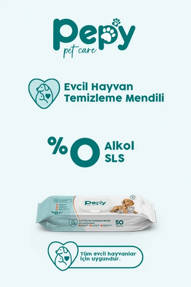 PEPY Kedi Ve Köpek Kullanımına Uygun Evcil Hayvan Temizleme Mendili 12 paket 600 Adet ürün görseli